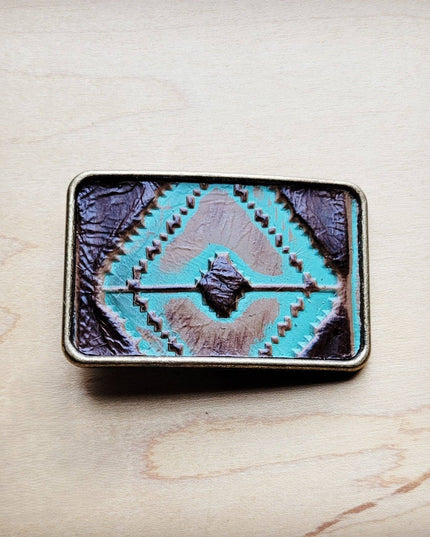**Rectangle Turquoise Navajo Leather Belt Buckle 901g