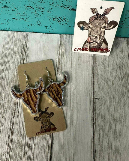 Metal Steer Head Dangle Earrings NEW