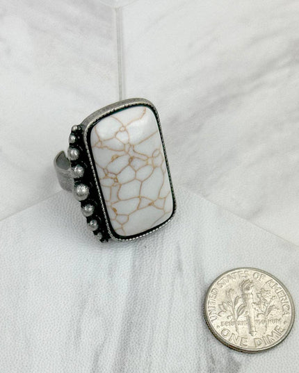 RZ231205-71                     Silver metal with blue turquoise rectangle stone adjustable Ring