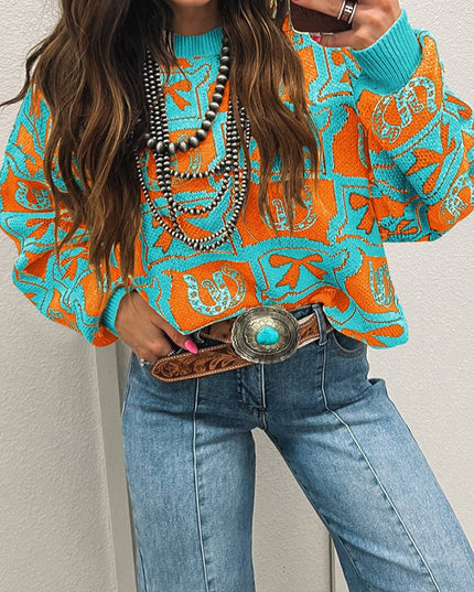 Western Bows & Horseshoes Long Sleeve Sweater