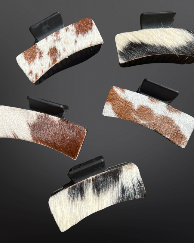Real Cowhide Claw Hair Clip Western Inspired Matte Black