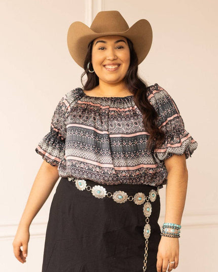 Mixed Print Peasant Blouse