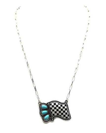 Checkered Flag Turquoise Stone Necklace