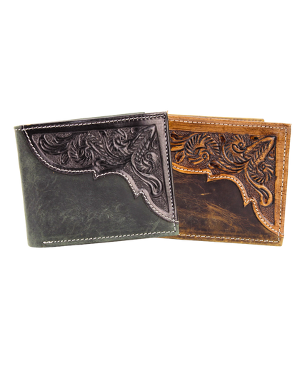 American Bison Oil Pull Up Bifold Wallet Tooled  ABW028