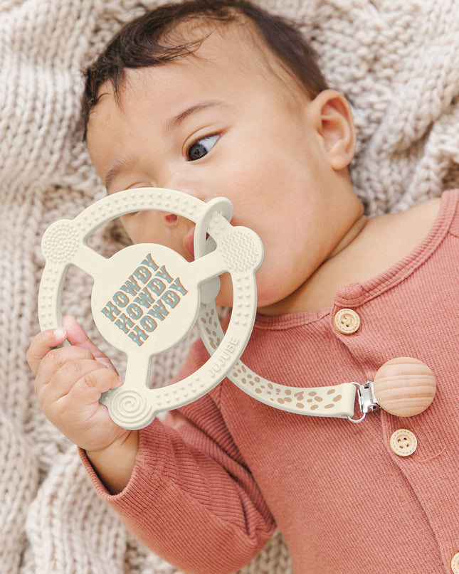 Silicone Teether Ring with Detachable Clip Howdy Partner Blu