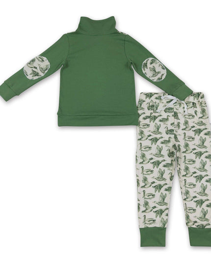 Long sleeves green duck zipper pullover pants boys outfits