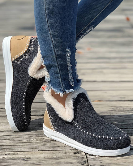 Suede Stitching Patchwork Plush Lined Anklet Boots