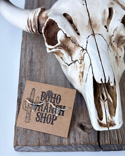 Dainty Western Style Longhorn Skull Stud Earrings