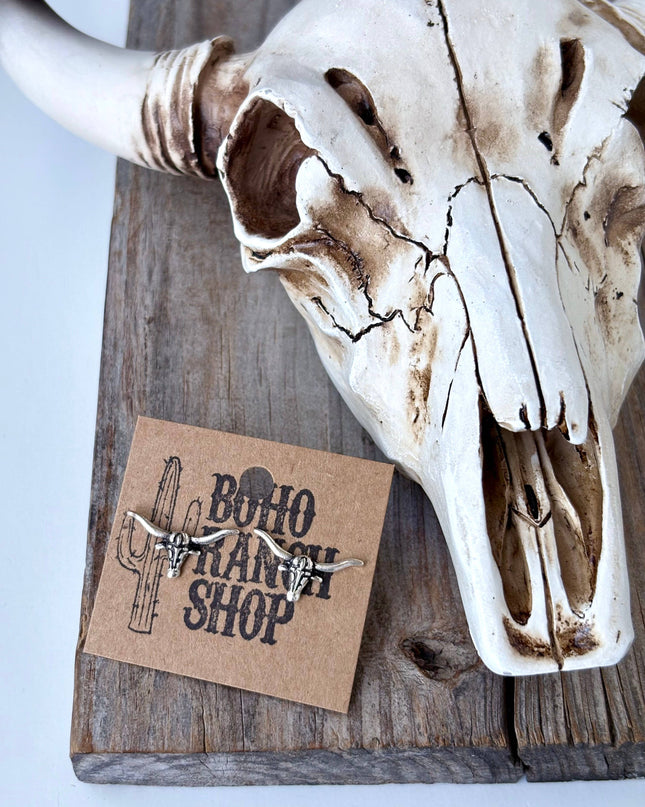 Dainty Western Style Longhorn Skull Stud Earrings