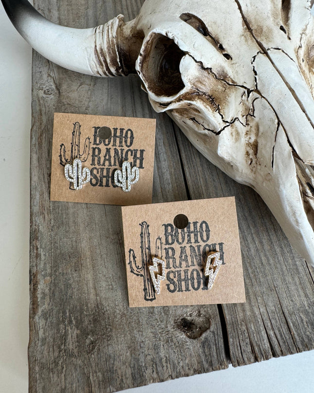 Western cut out paved Stud earrings - cowboy boots hat bow 