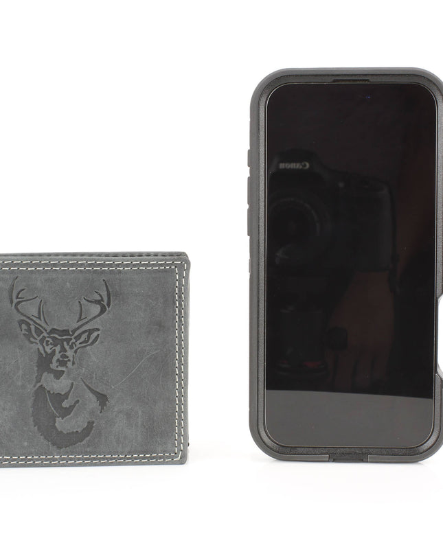 Men’s Bi-Fold Wallet with Deer Antler Emboss ABMWVT 03