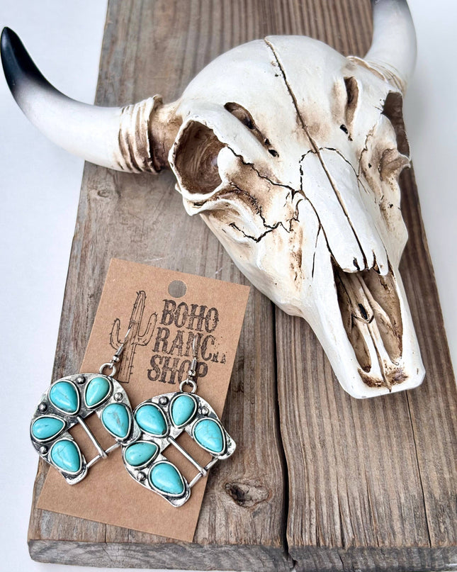Western Style Horseshoe Turquoise Stone Dangle Earrings