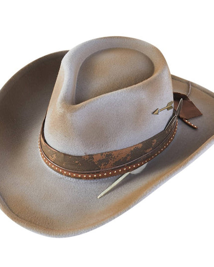 Distressed Fabric Band Rustic Cowgirl Fedora Hat