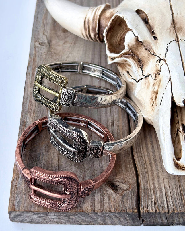 Western Belt Buckle Bar Bangle Stretch Bracelet