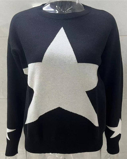 Round Neck Sweater With Five-Pointed Star Print