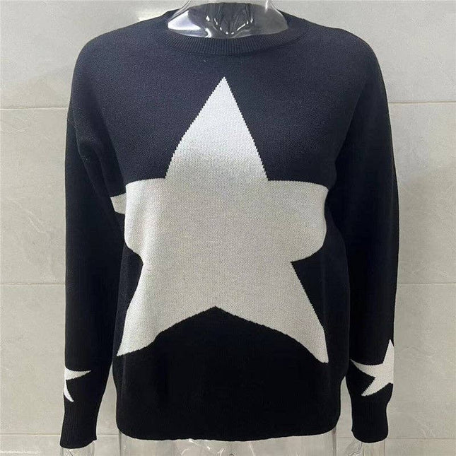 Round Neck Sweater With Five-Pointed Star Print