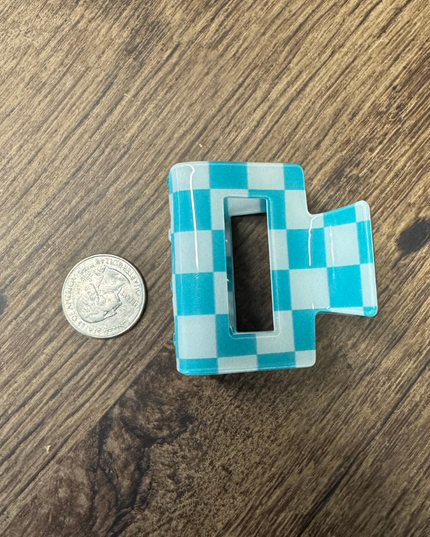 Mini Checked Funky Turquoise Clip