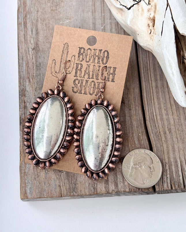 Western Style Navajo Pearl Vintage Oval Dangle Earrings