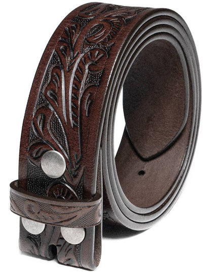 Genuine Leather Men's Belt with Snap-On Strap without Buckle