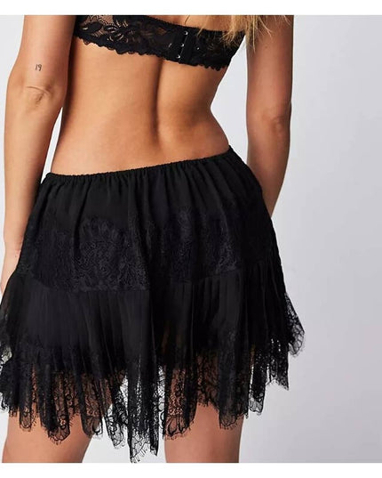 High Waist Lace Mini Skirt With Irregular Hem In Solid Color