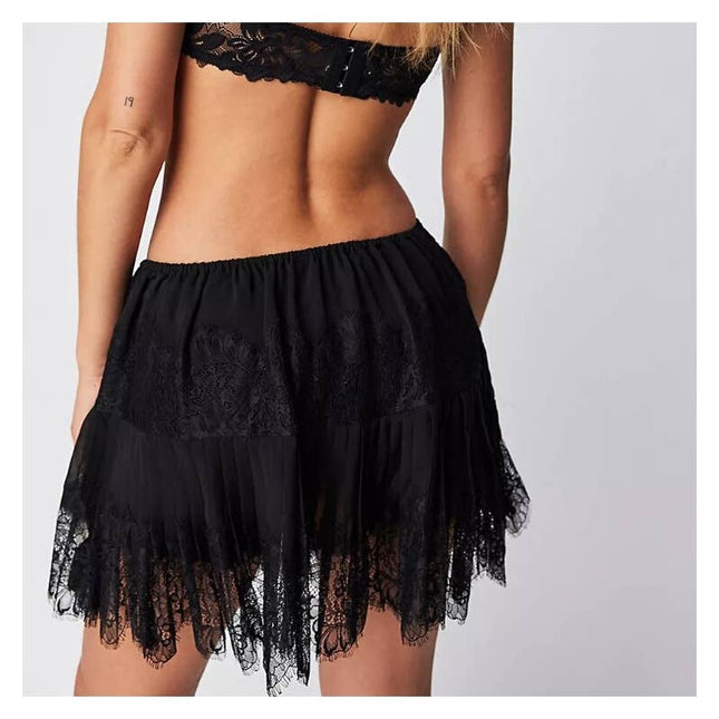 High Waist Lace Mini Skirt With Irregular Hem In Solid Color