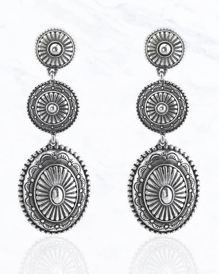 Metal Oval Concho Post Dangle Western Earrings