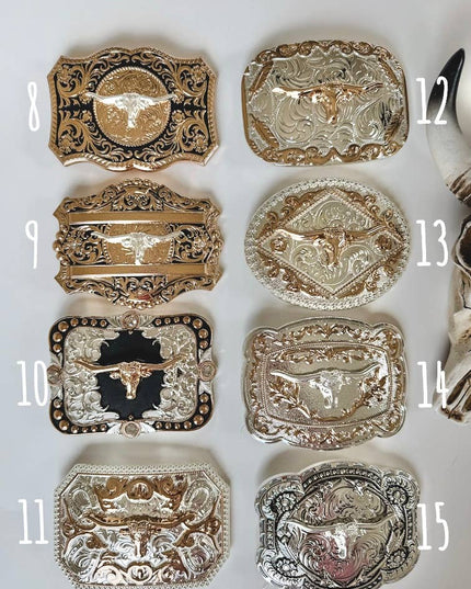 Western Longhorn Steer Metal Belt Buckle