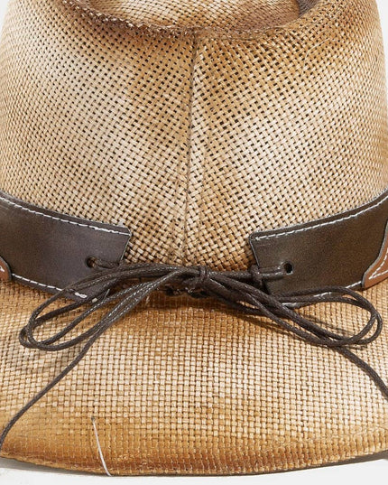 Western Long Horn Strap Trim Straw Cowboy Hat