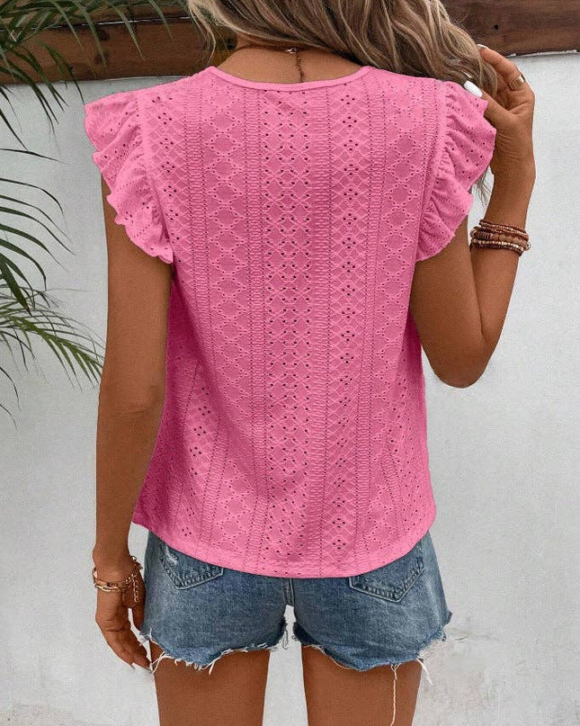 Summer Lace Ruffle Sleeve Top for Women - Casual and Stylish