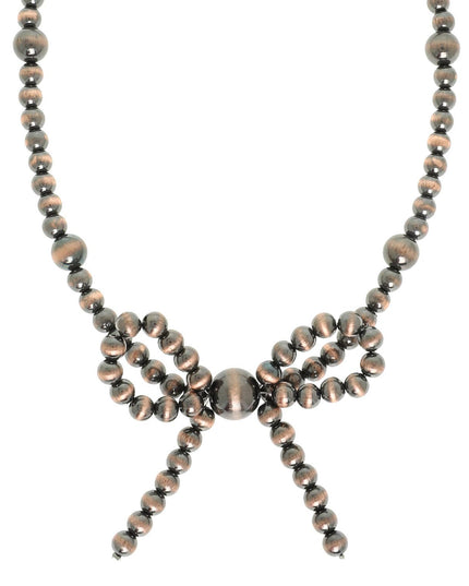 Western Bow Knot Pendant Pearl Bead Necklace