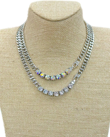 Front Crystal Bar on Silver Chain Necklace