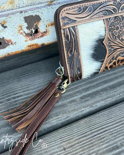 Adeline Cowhide Tooled Leather Wallet Wristlet