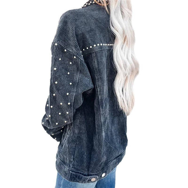 Stylish Corduroy Short Jacket With Rivets For Casual Wear