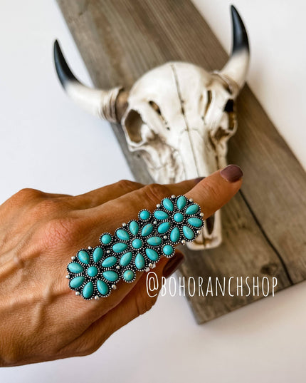 Western Adjustable Cluster Cuff Ring | turquoise or copper