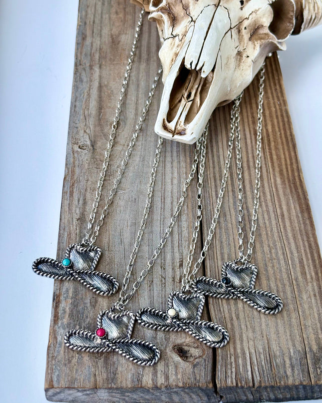 Western Cowboy Hat Stone Pendant Necklace