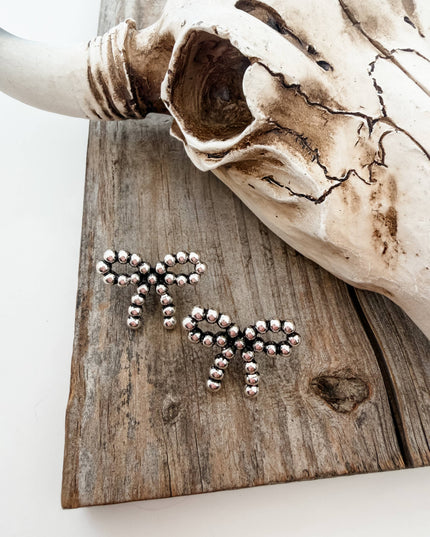 Western Navajo Style Pearl Coquette Bubble Bow Earrings