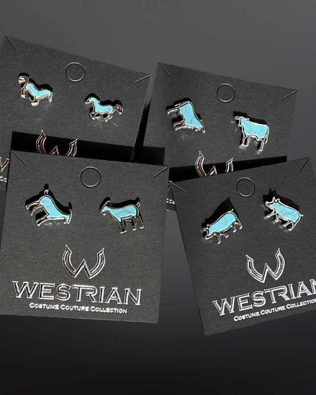 Farm Animal Faux Turquoise Earrings Cow Horse Pig Goat