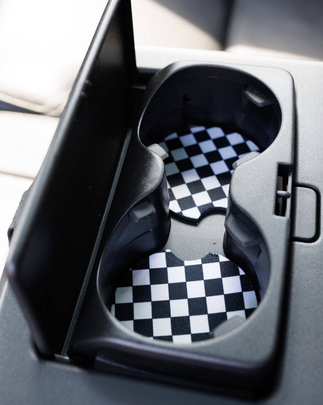 Black & White Checkerboard Car Coasters 2-Pack
