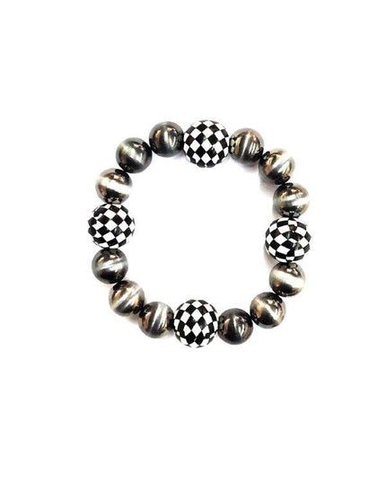 Western Navajo Pearl & Checker Stretch Bracelet