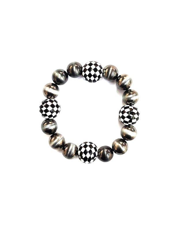 Western Navajo Pearl & Checker Stretch Bracelet