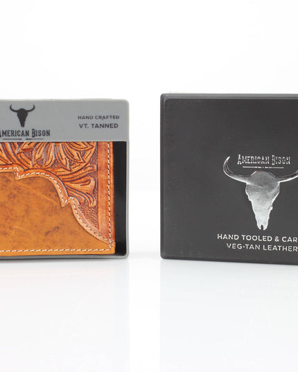 American Bison Oil Pull Up Bifold Wallet Tooled  ABW028