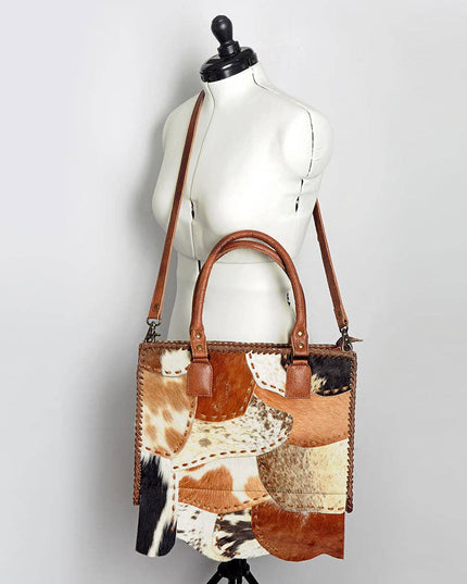 LC-ADBG615C Western Tote Bag with Diamond Patchwork Hair-On Hide and Leather Straps American Darling