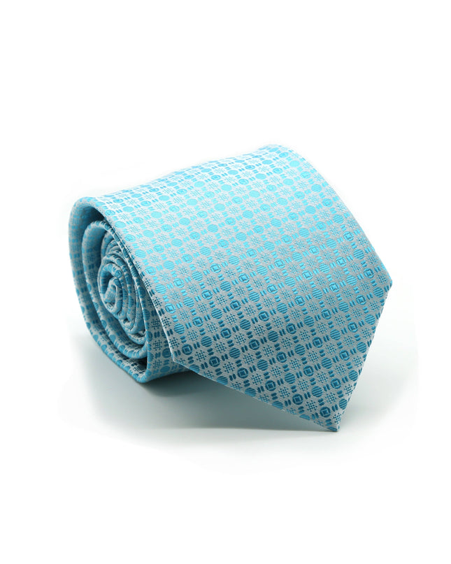 Ferrecci Mens Turquoise Geometric Necktie with Handkerchief Set