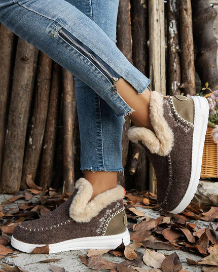 Suede Stitching Patchwork Plush Lined Anklet Boots