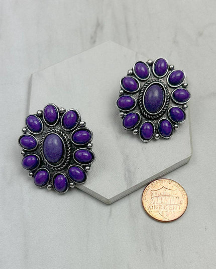 ER221115-03-PURPLE            Silver metal with purple stone beads oval Earrings