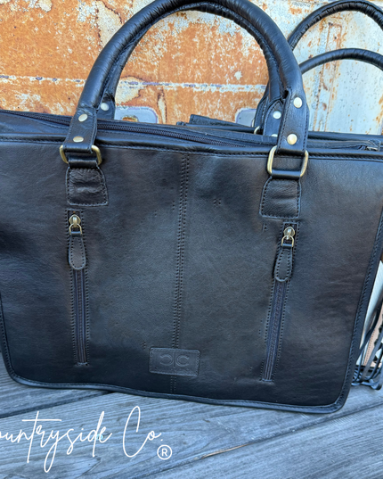 Tinsley Checkered Leather Cowhide Tote, Computer Bag