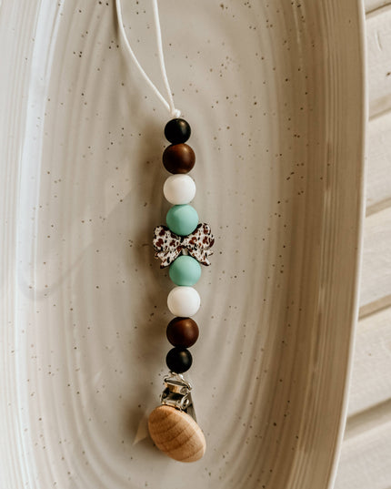Cow Print Bow Pacifier Holder