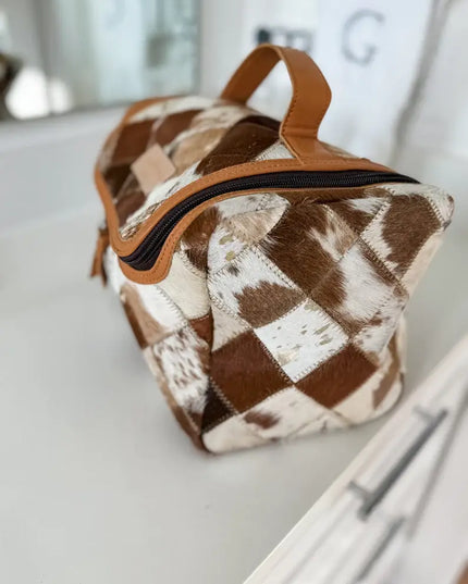 BOHO LUXE TOILETRY bag Genuine Hair On travel storage 