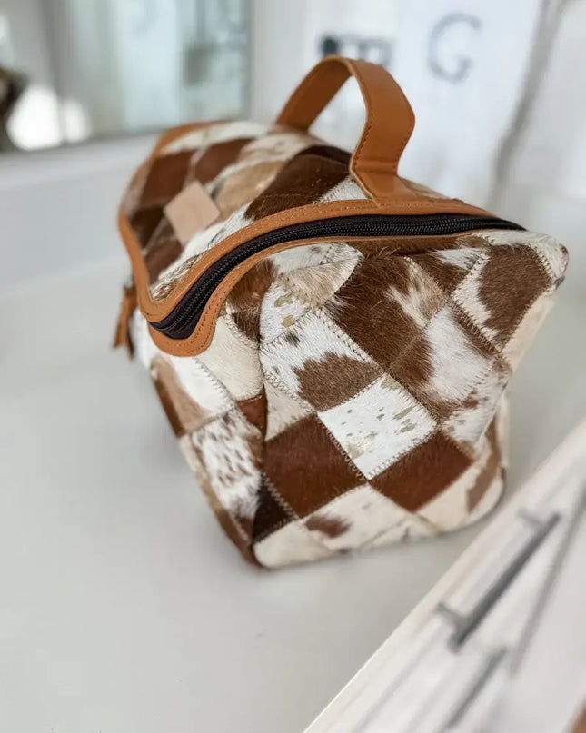 BOHO LUXE TOILETRY bag Genuine Hair On travel storage 