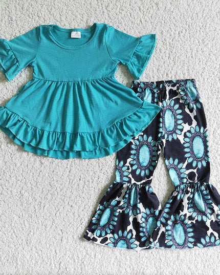 Baby girls turquoise hi-low tunic bell pants clothes